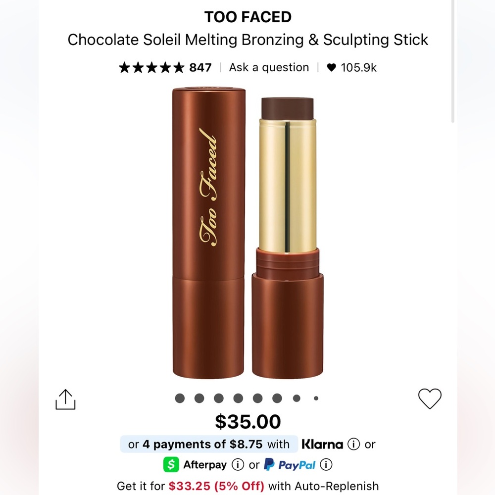 Too Faced Chocolate Soleil Melting Bronzing & Sculpting Stick Choc Espresso - Picture 2 of 3